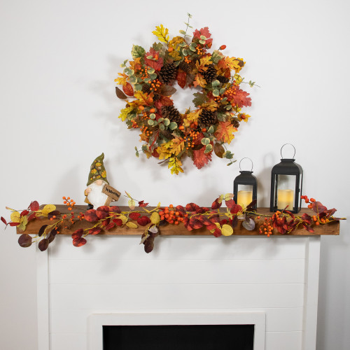 Berries and Eucalyptus Leaves Artificial Fall Harvest Garland - 5' x 8"