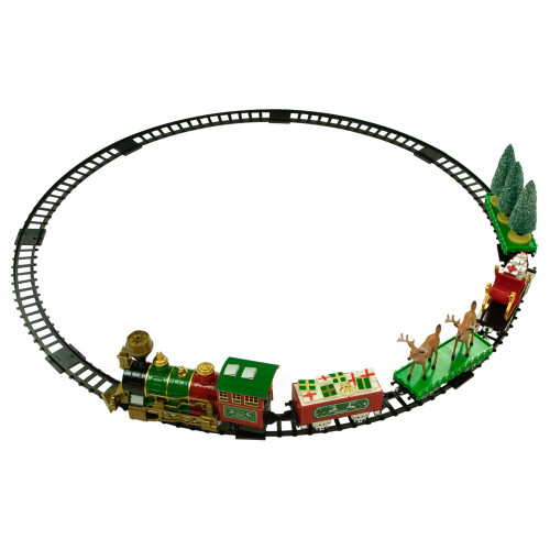 Animated Christmas Train Set with Working Smokestack - Red and Green - 22-Piece