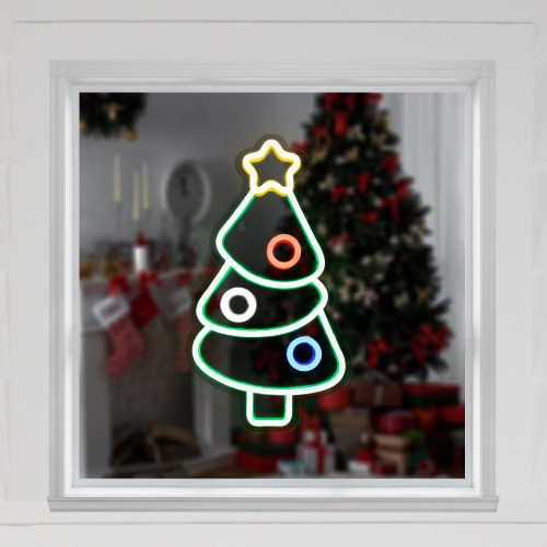 Christmas Tree LED Neon Lighted Wall or Window Decoration - 15"