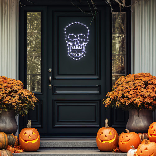 LED Lighted 4 Function Skull Halloween Window Decoration - 18"
