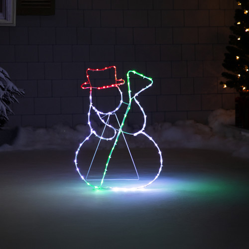 LED Rope Lighted Snowman Silhouette Christmas Yard Decoration - 28" - White and Red Lights