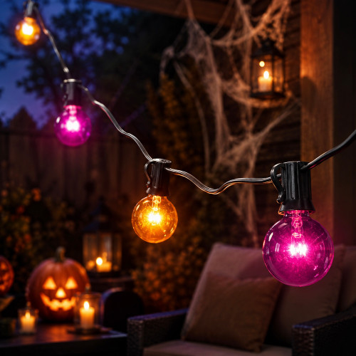 G40 Globe Halloween Lights - Orange and Purple - 9' Black Wire - 10ct