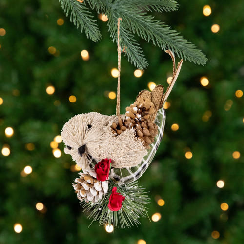 Left Facing Bird with Pinecone Christmas Ornament - 6.75"