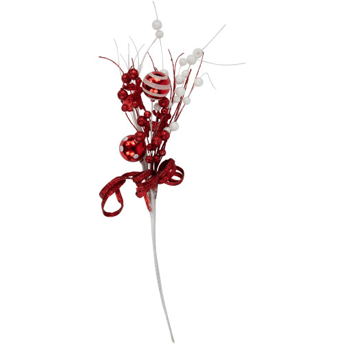 Glittered Shatterproof Ornaments and Swirls Christmas Spray - 24" - White and Red