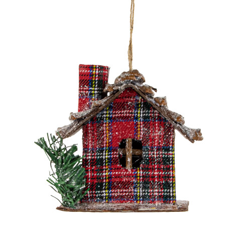 Plaid and Pine Needle Rustic Cabin Christmas Ornament - 4.25" - Red and Brown