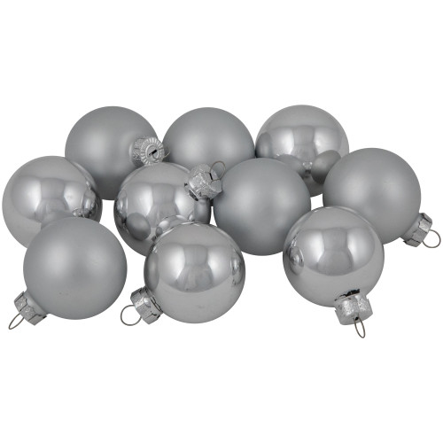 10ct Silver Shiny and Matte Glass Ball Christmas Ornaments 1.75" (45mm)