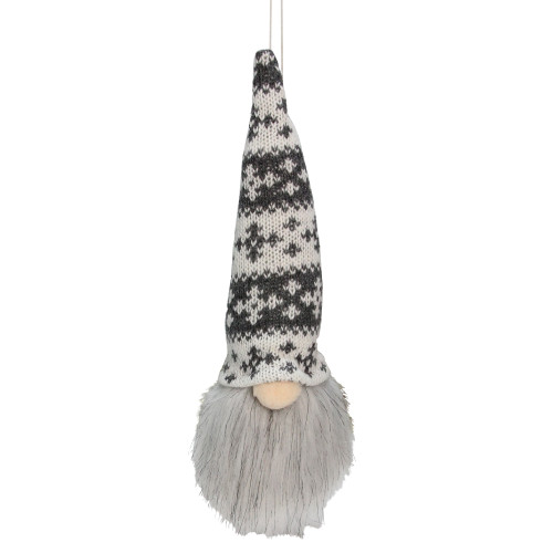 Set of 2 Red and Gray Gnome Heads with Crochet Hats Christmas Ornaments 6.25"