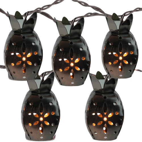 Mini Metal Pineapple Indoor Outdoor Patio Light Set - 7.5' Brown Wire - 10ct