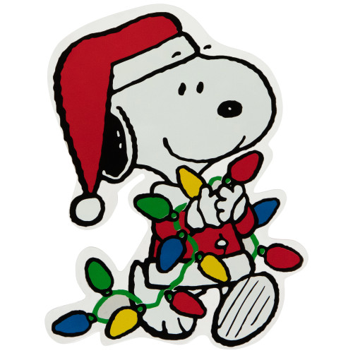 Peanuts Snoopy Gathers the Lights Double Sided Christmas Window Cling Decoration