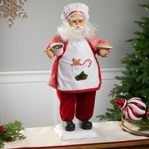 Animated and Musical Chef Santa Claus With Hot Cocoa and Cookie Christmas Figure - 24"