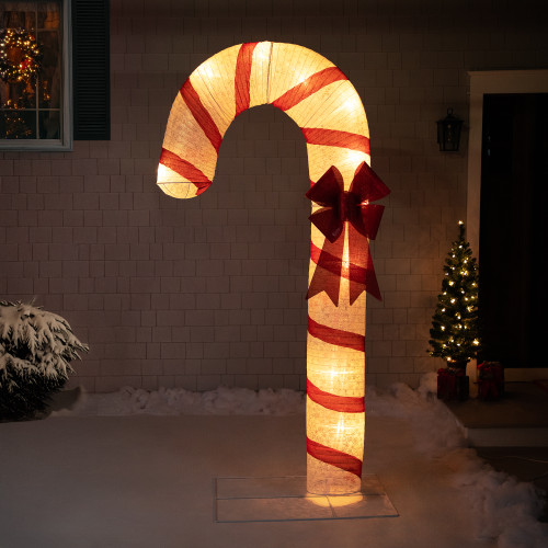 Pre-Lit Striped Candy Cane with Bow Christmas Outdoor Commercial Decoration - 8'