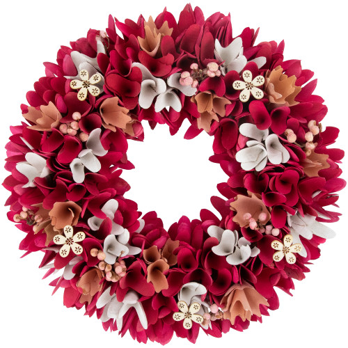Wooden Floral Spring Wreath with Berries - 13" - Fuchsia Pink and White