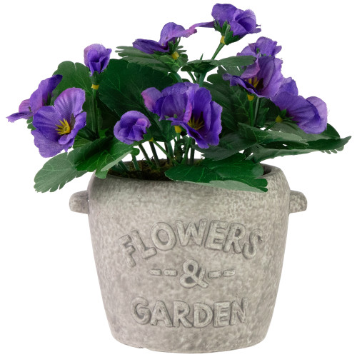 Pansy Artificial Floral Arrangement in "Flowers & Garden" Pot - 6" - Purple