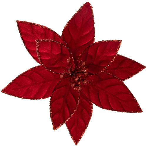 Glittered Poinsettia Christmas Floral Pick Clip-On Ornament - 10" - Red