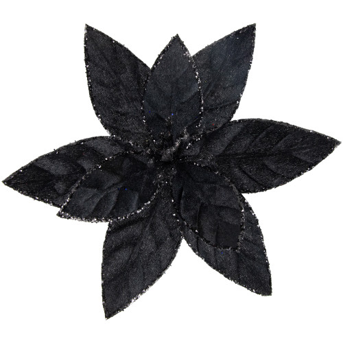 Glittered Poinsettia Christmas Floral Pick Clip-On Ornament - 10" - Black