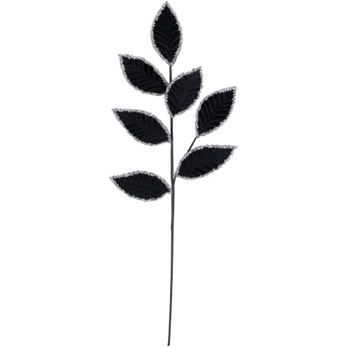 26" Black and Silver Sequin Leaves Christmas Spray