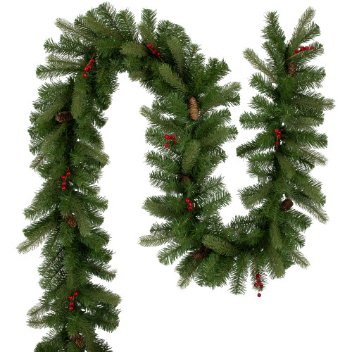 Real Touch™️ Noble Fir Commercial Christmas Garland with Berries - Unlit - 25' x 12"
