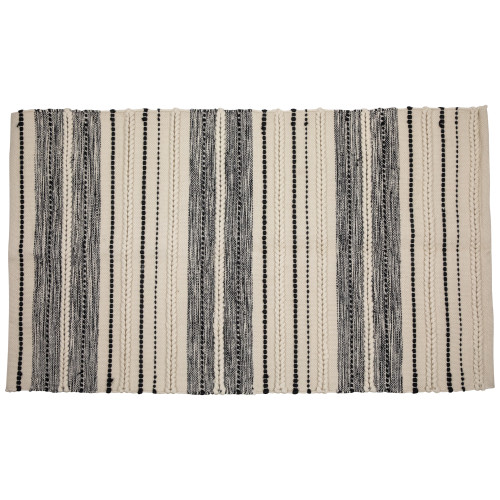 3.5' x 2.25' Cream and Black Twisted Textured Handloom Woven Outdoor Throw Rug