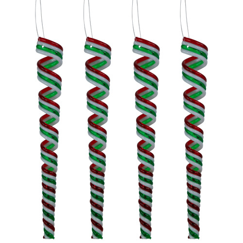 Pack of 4 Red, White and Green Candy Curls Christmas Ornaments 7"