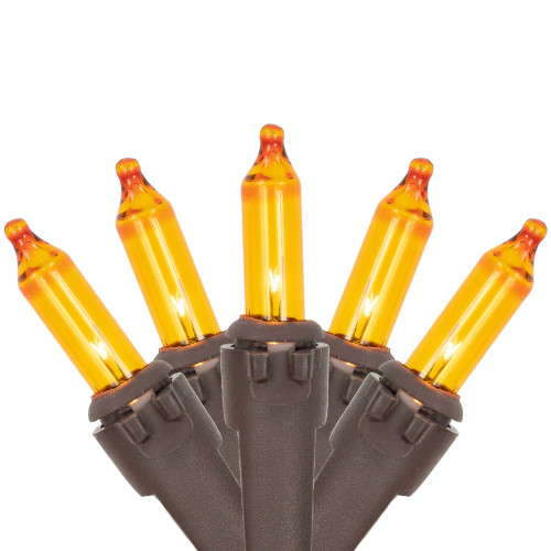 Mini Fall Harvest Lights - Amber - 10' Brown Wire - 50ct