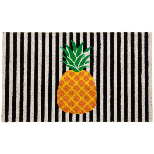 Ivory and Orange Pineapple Striped Natural Coir Outdoor Summer Doormat 18" x 30"