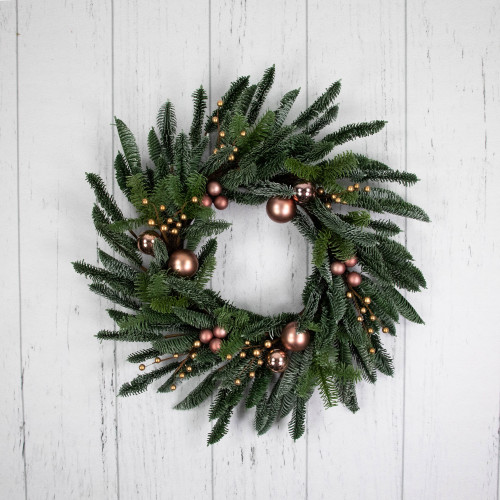 Ball Ornaments Artificial Christmas Wreath - 28" -Rose Gold - Unlit