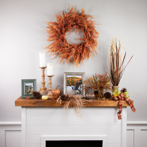 Pampas Grass Artificial Fall Harvest Wreath - 24" - Light Orange