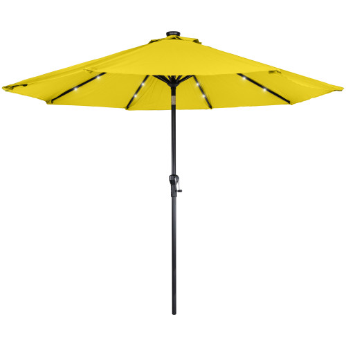 9ft Solar Lighted Outdoor Patio Market Umbrella with Hand Crank and Tilt, Yellow