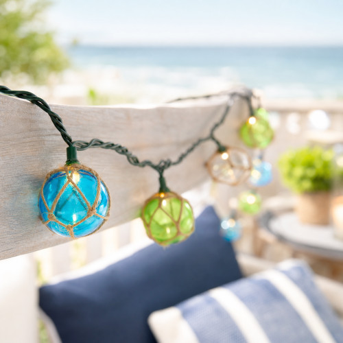 Jute Wrapped Globe Indoor Outdoor Patio Light Set - Multicolor - 6' Green Wire - 10ct