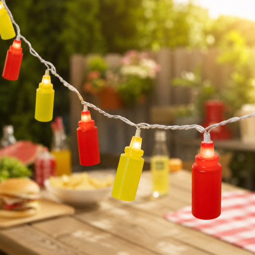 Ketchup and Mustard Squeeze Bottles Indoor Outdoor Patio Light Set - 6' White Wire - 10ct