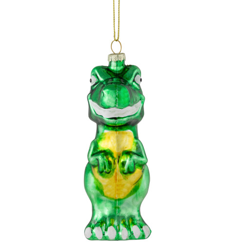 4.75" Green Dinosaur Glass Christmas Ornament