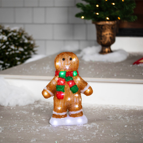 LED Lighted Acrylic Gingerbread Man with Scarf Outdoor Christmas Decoration - 14"