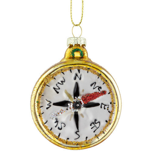 2.5" Glittered Gold Compass Glass Christmas Ornament
