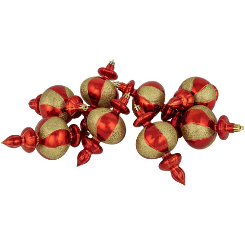 8ct Red and Gold Shatterproof Finial Christmas Ornaments, 6"