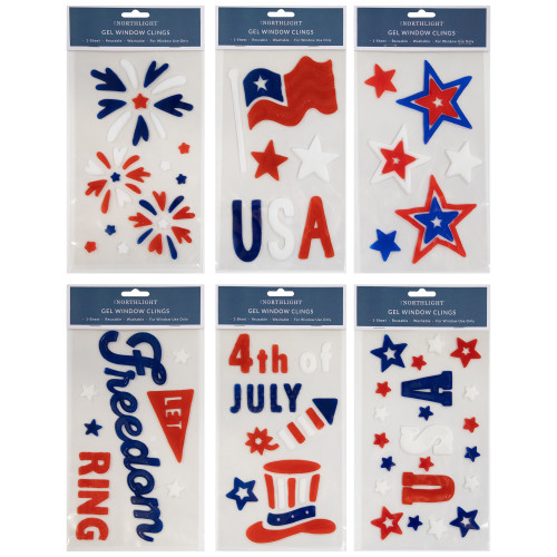 Double Sided Patriotic Celebration Gel Window Clings - Set of 6