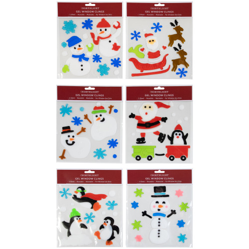 Set of 6 Double Sided Christmas Gel Window Clings