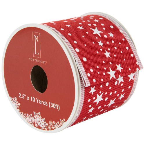 Red and White Stars Wired Craft Christmas Ribbon - 2.5" x 10 Yards