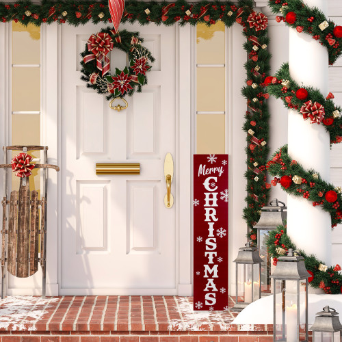 36" Red and White "Merry Christmas" and Snowflake Porch Board Sign Decoration