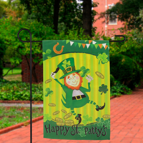 Dancing Leprechaun "Happy St. Patty's" Outdoor Garden Flag - 18" x 12.5"