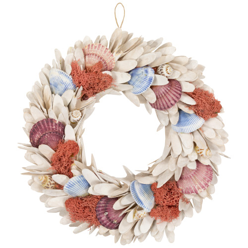 Seashells and Shaved Wood Small Artificial Wreath - 13"