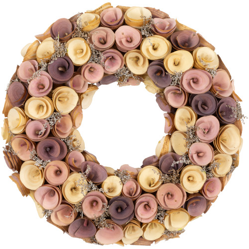 Artificial Floral Wooden Spring Wreath - 12" - Pink and Yellow