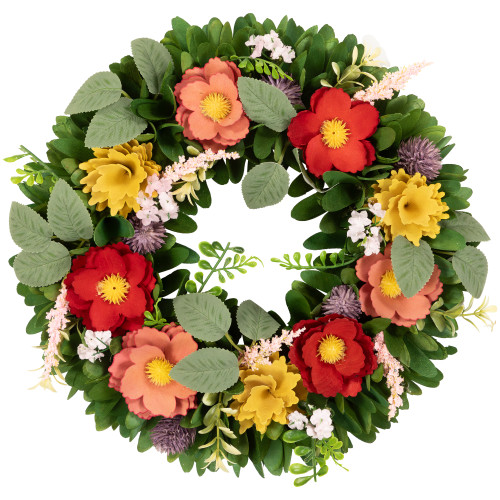Shaved Wood Florals and Foliage Artificial Small Spring Wreath - 13.75"
