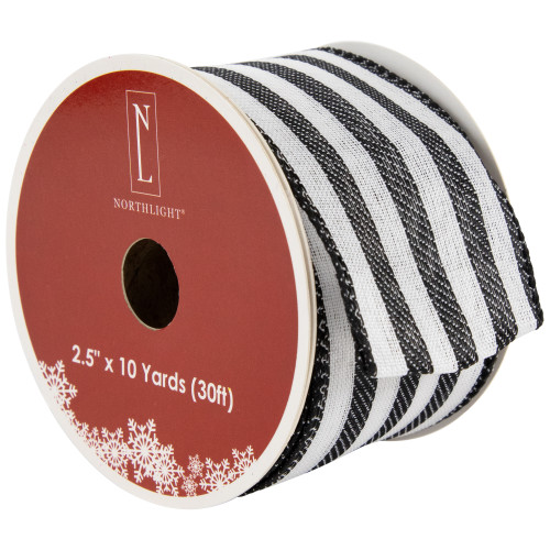 Striped Wired Craft Ribbon - 2.5" x 10 Yards - Black and White