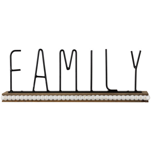 Metal "Family" Wood and Bead Decoration - 11.5"