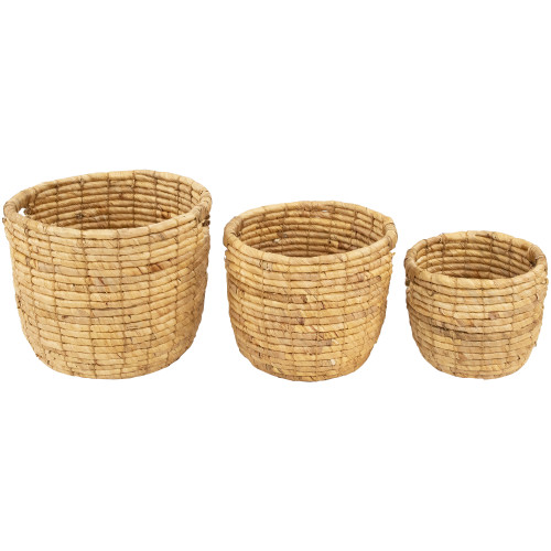 Set of 3 Bisque Woven Round Water Hyacinth Storage Baskets 13.75"