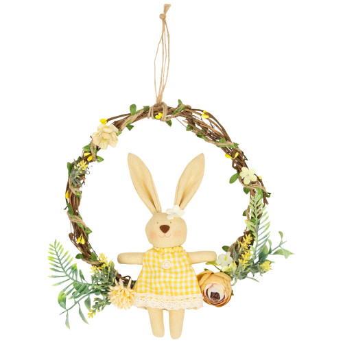 Bunny with Flowers Artificial Mini Easter Twig Wreath - 10"