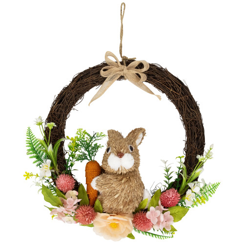 Floral Grapevine Small Spring Easter Wreath with Sisal Bunny - 12"