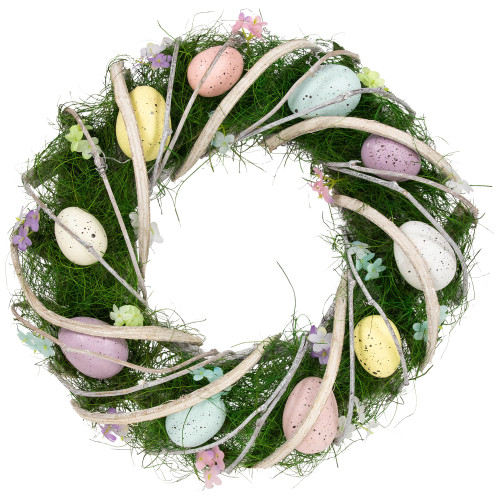Speckled Eggs and Spring Flowers Small Artificial Easter Wreath - 15"