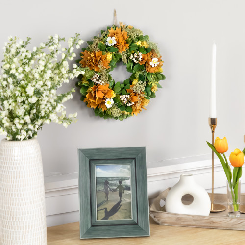 Mixed Shaved Wood Florals Artificial Small Spring Wreath - 11" - Orange
