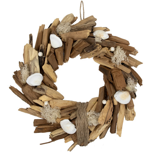 Natural Driftwood and Seashell Small Artificial Wreath - 14"